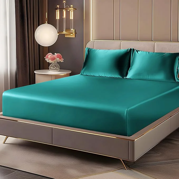 Trusted BEDELITE Satin Fitted Sheet and Pillowcases Set Luxury Soft Similar to Silk Eco-Friendly