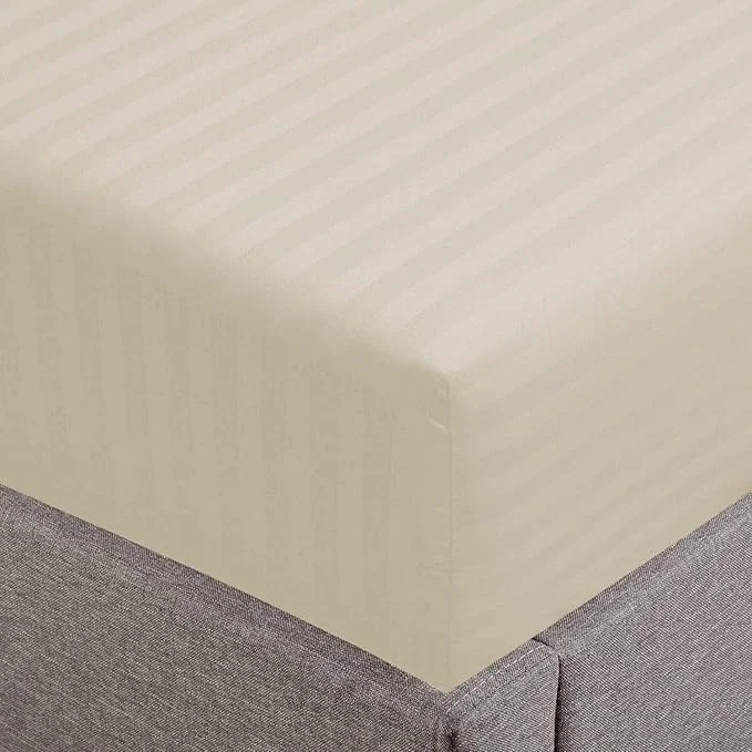 Outstanding Feather Stitch 1 Piece Fitted Sheet Queen Size Cotton Damask Sateen Official