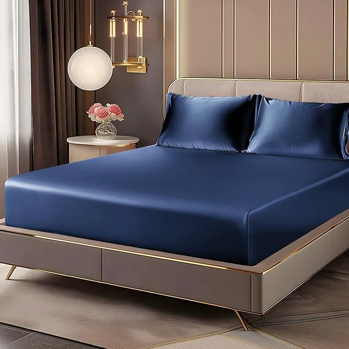 Fast BEDELITE Satin Fitted Sheet and Pillowcases Set Luxury Soft Similar to Silk Verified