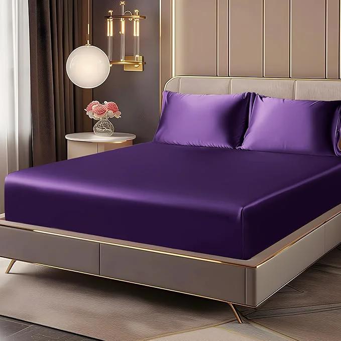 Premium Material BEDELITE Satin Fitted Sheet and Pillowcases Set Luxury Soft Similar to Silk