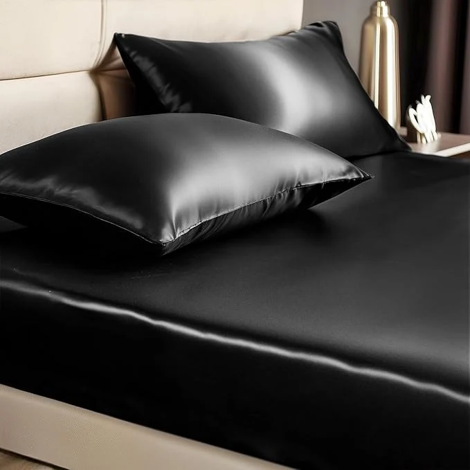 Easy-to-Use BEDELITE Satin Fitted Sheet and Pillowcase Set Luxury Soft Similar to Silk Professional