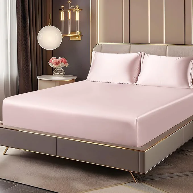 Dependable BEDELITE Satin Fitted Sheet and Pillowcases Set Luxury Soft Similar to Silk Eco-Friendly