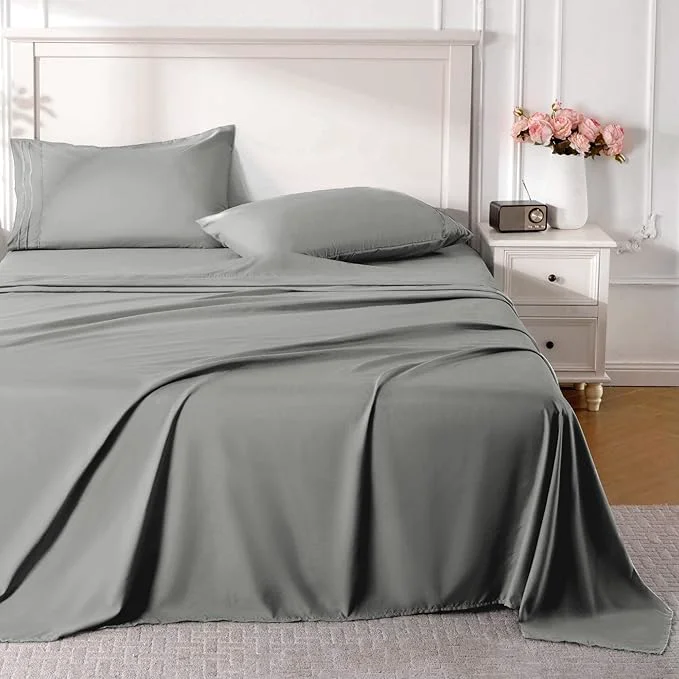 Natural ROSE RISY Light Grey King Sheet Set 4 Pieces Soft Bedding Queen Sheet Set Quality