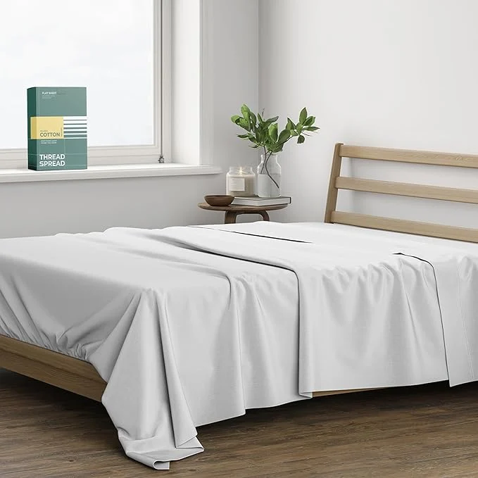 Comfortable THREAD SPREAD Organic Cotton Percale Flat Sheet California King Size Casual