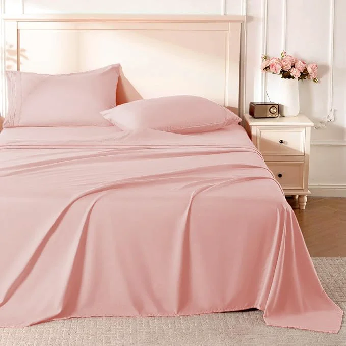 Authentic ROSE RISY Pink Sheet Set 4 Pieces Soft Bedding Queen Sheet Set Breathable and Specialty