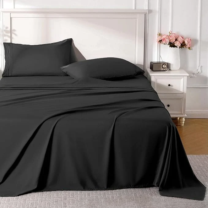 Next-Generation ROSE RISY Black King Sheet Set 4 Pieces Soft Bedding Queen Sheet Set Luxury