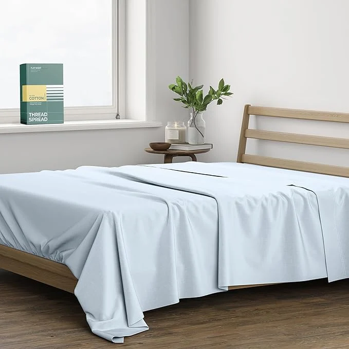 Verified THREAD SPREAD Organic Cotton Percale Flat Sheet King Size Long-Lasting