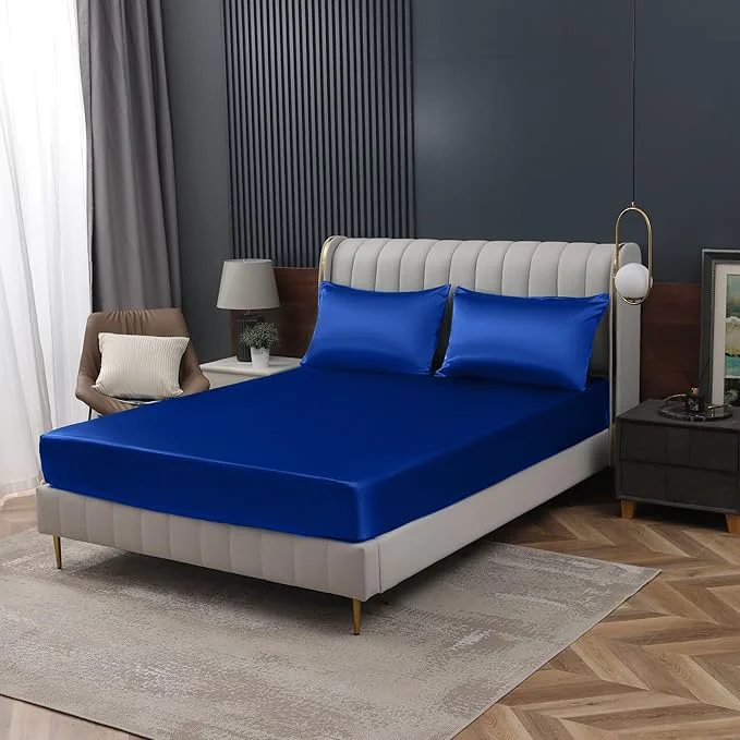 High-End Homiest Royal Blue Satin Fitted Sheet Elite