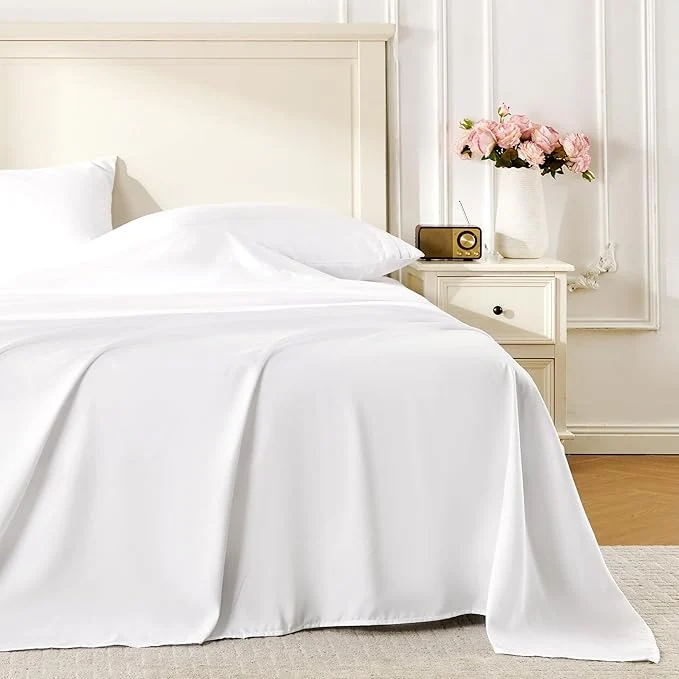 Reliable ROSE RISY White Full Sheet Set 4 Pieces Soft Bedding Sheet Set Breathable and Secure