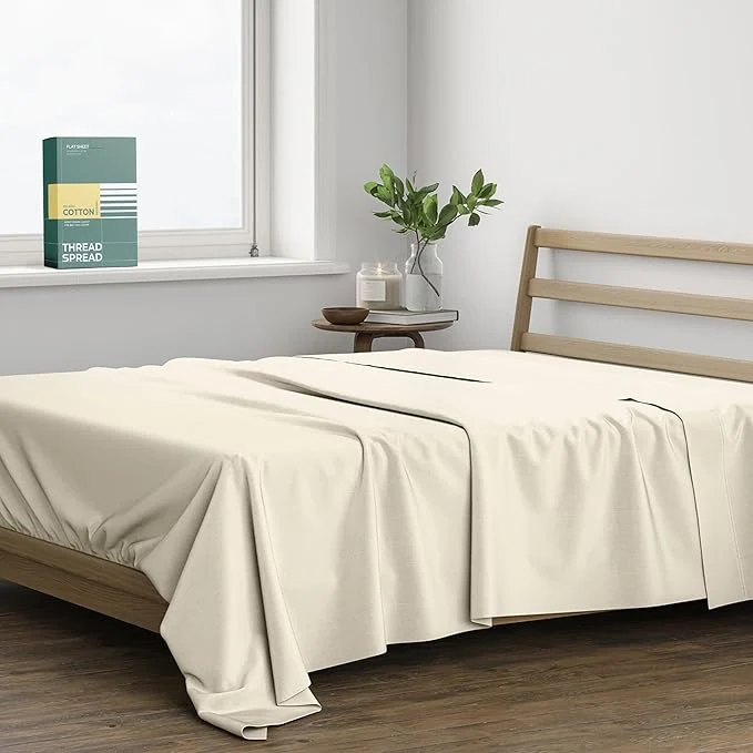 Natural THREAD SPREAD Organic Cotton Percale Flat Sheet King Size Certified