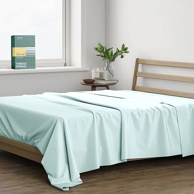 Fast THREAD SPREAD Organic Cotton Percale Flat Sheet King Size Modern