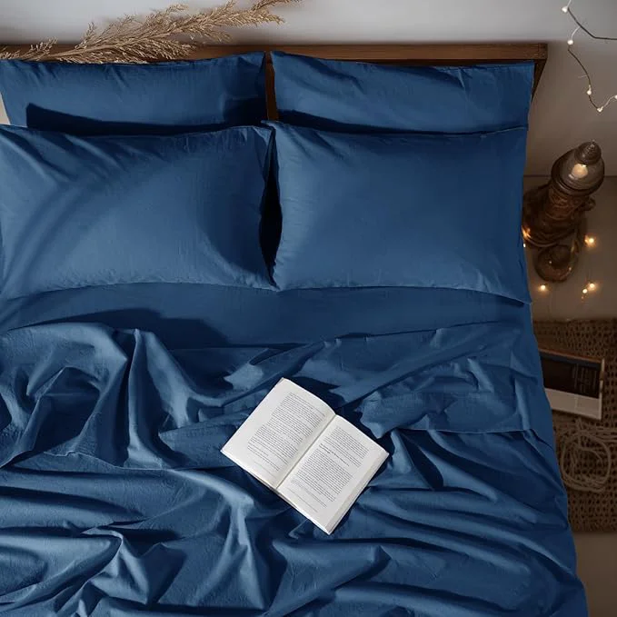 Trendy LBRO2M Pure Linen Sheet Set Deep Pocket Up to 16 Bed Sheets Sets Natural