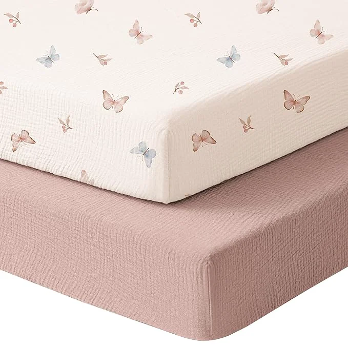 Elegant Konssy Muslin Mini Crib Sheets Soft Cotton Pack and Play Sheets Stylish