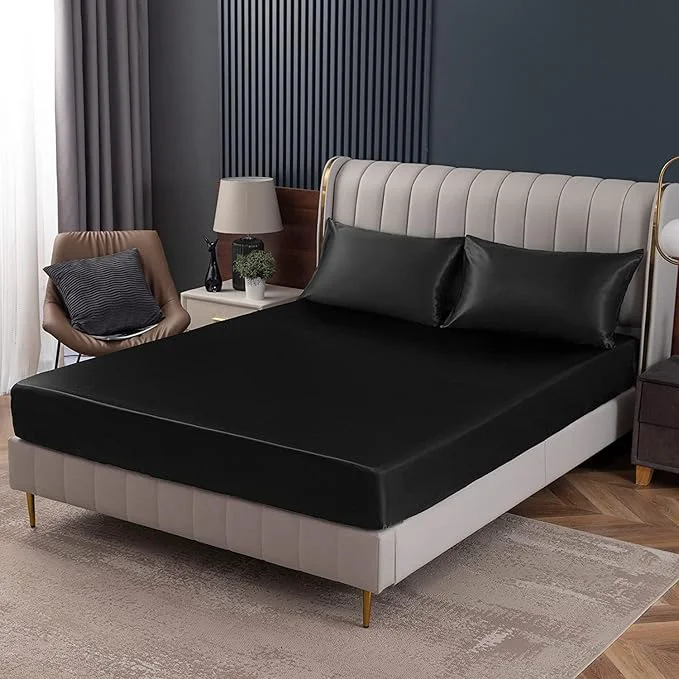 Durable Homiest Black Satin Fitted Twin XL Size Deep Pocket Luxury Ultra Soft Bedding Proven