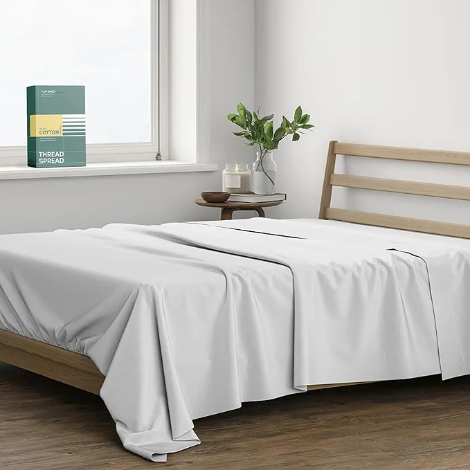 Superior THREAD SPREAD Organic Cotton Percale Flat Sheet Queen Size