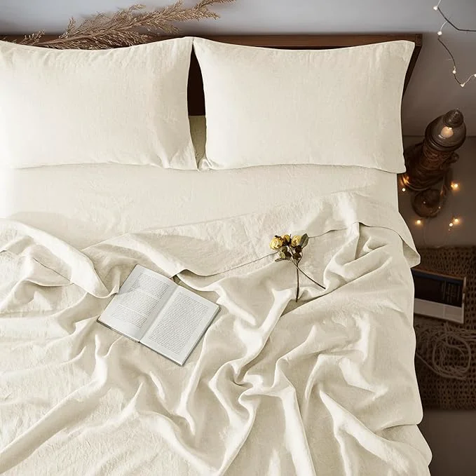 Effective LBRO2M Pure Linen Sheet Set Deep Pocket Up to 16 Bed Sheets Sets Modern