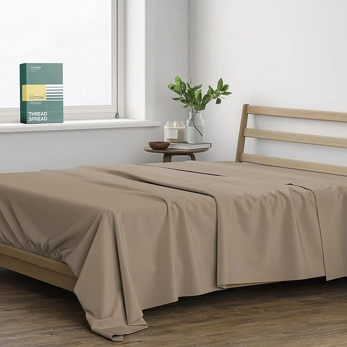 Specialty THREAD SPREAD Organic Cotton Percale Flat Sheet Full Size Safe