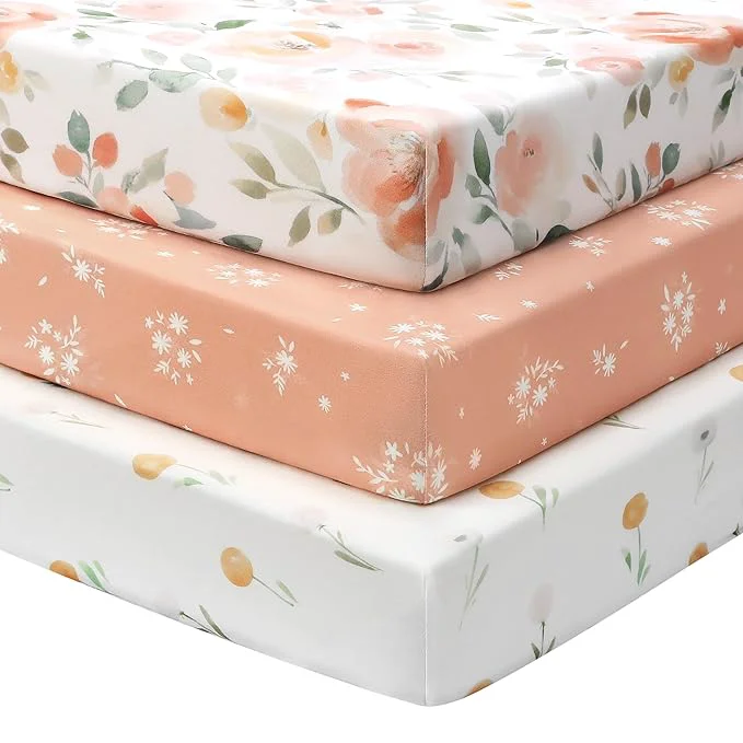 Elegant Baby Mini Crib Sheets Girl Portable 38 x26 Pack and Play Sheets Fitted Flexible