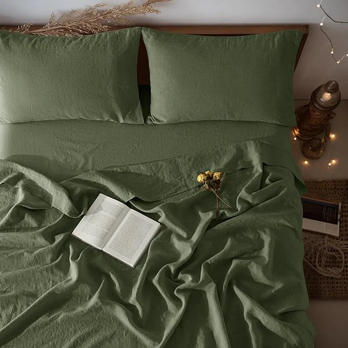 Unique LBRO2M Pure Linen Sheet Set Deep Pocket Up to 16 Bed Sheets Sets Solid