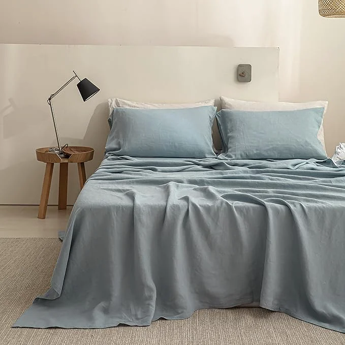 Quality Simple Opulence French Linen Flat Sheet Natural Flax Bedding Sheet Easy-to-Use