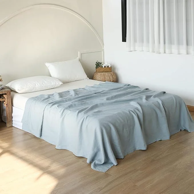 Green Simple Opulence French Linen Flat Sheet Long-Lasting