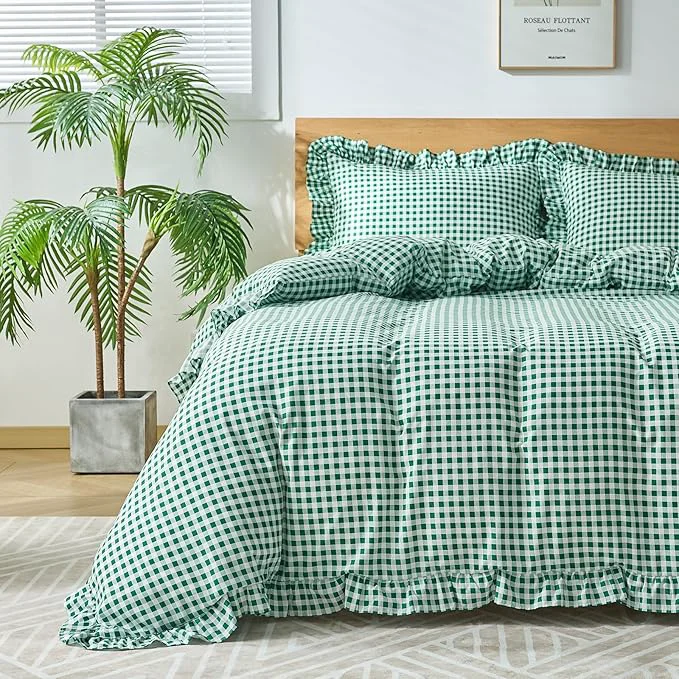 Convenient Gingham Duvet Cover Twin Size 2 Pieces Soft Breathable Microfiber Plaid Premium