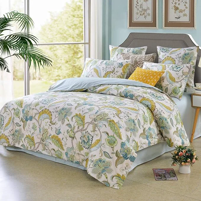 Detailed mixinni Boho-Chic King Size Duvet Cover Paisley Light Blue and Light Green Long Organic