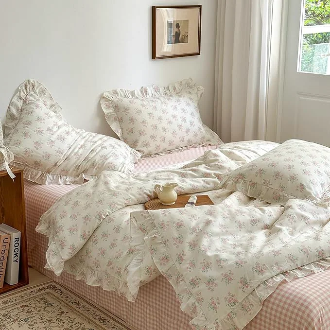 Quality MKXI Floral Duvet Cover Set for Girls Cotton Ruffled Bedding Certified
