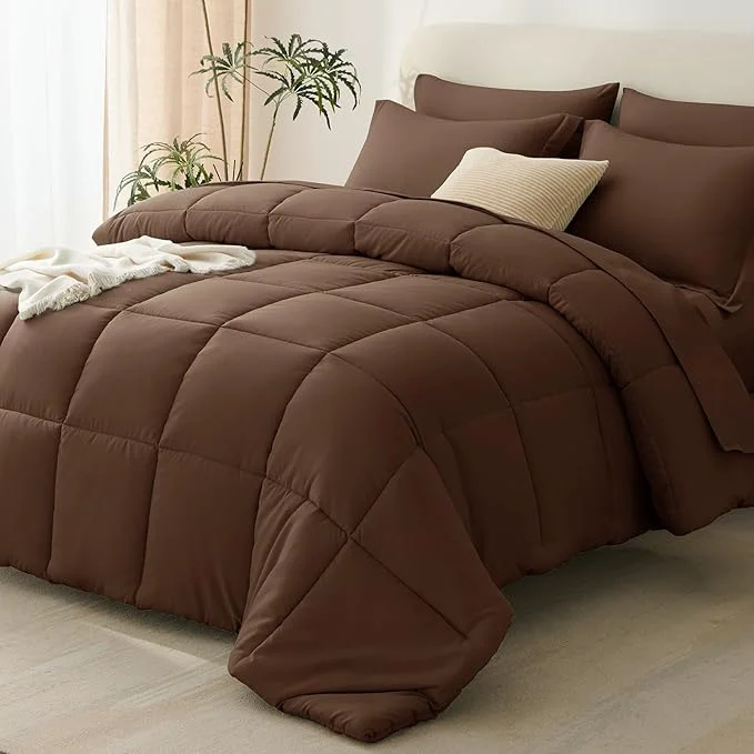 Enhanced CozyLux Full Size Comforter Sets Brown Fashionable