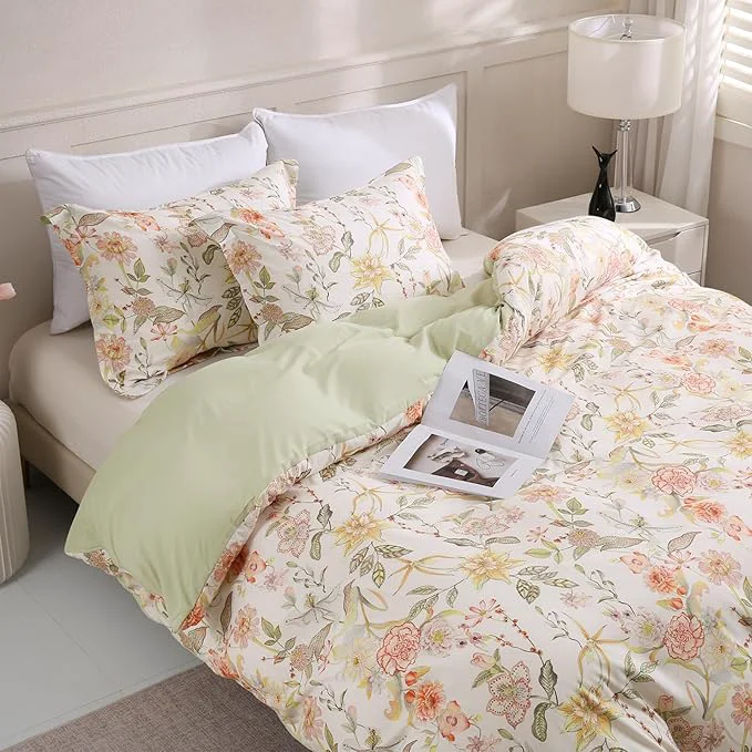 Professional LONAVA Queen Floral 3 Pcs Duvet Cover Set Breathable Soft Microfiber Glass Fine
