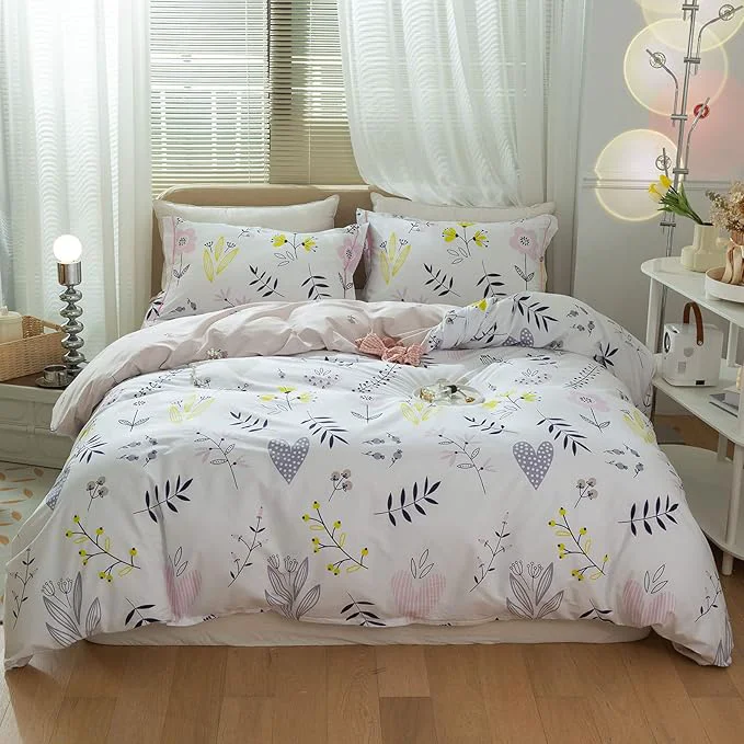 Exclusive mixinni Girls Duvet Cover Twin Size Blossom Duvet Cover Cotton Flower White Reusable
