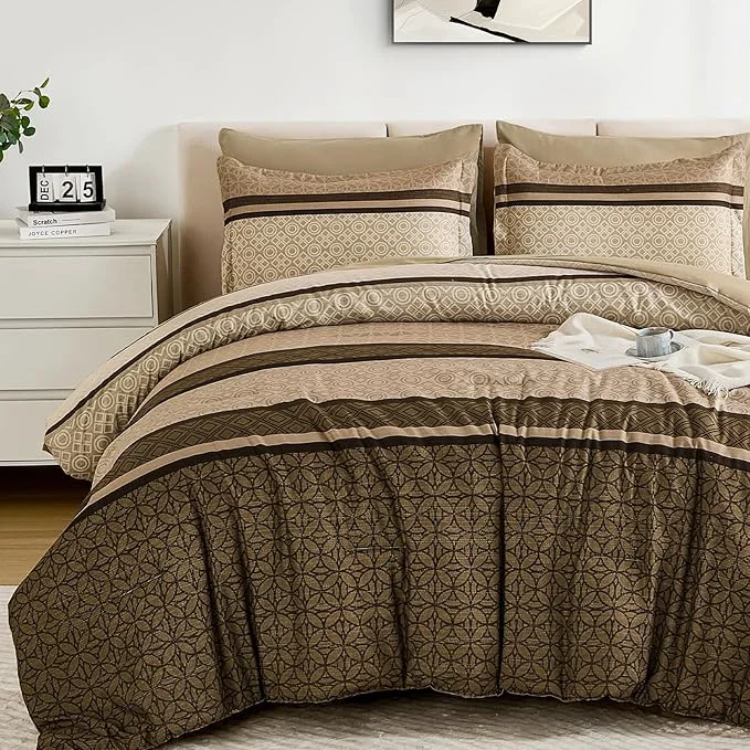 Relaxed WONGS BEDDING 7 Pieces Comforter Set Queen Size Minimalist Geometric Soft High-Quality