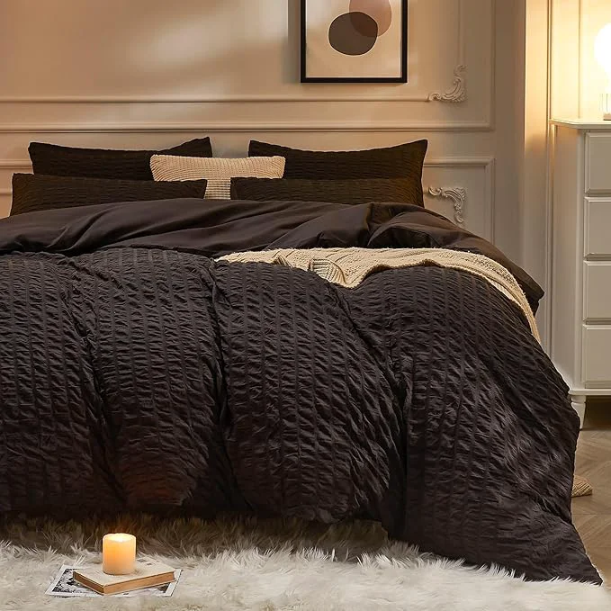 Fine Crafted JELLYMONI Black Duvet Cover Twin Size Soft Breathable Seersucker Duvet Cover Fine