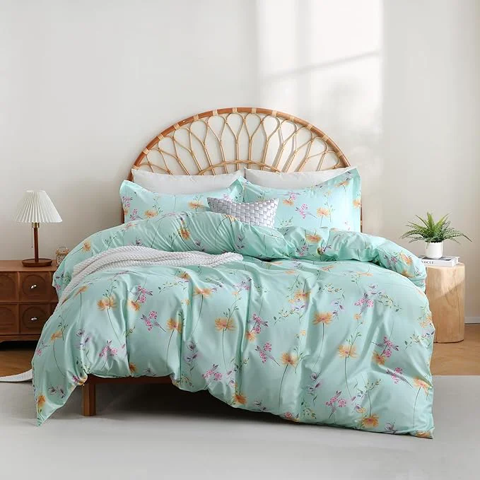Smooth JSD Green Floral Duvet Cover Set Queen Size 3 Piece Botanical Printed Fast