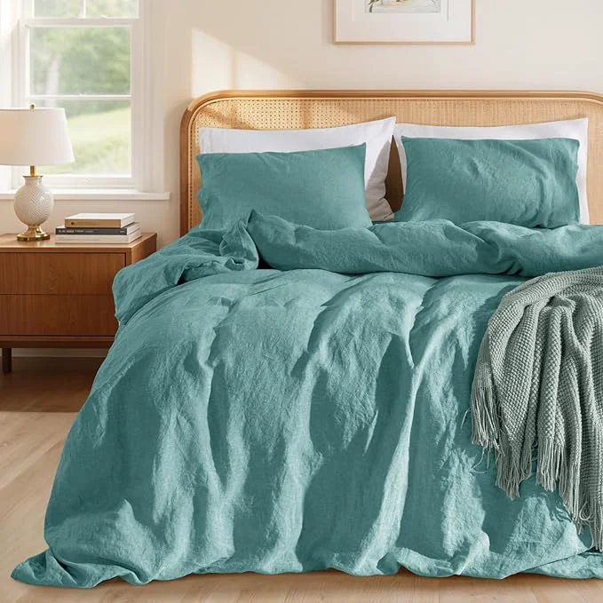 Quality LBRO2M France Linen Duvet Cover Set Cal King Size 3 Pcs Natural Flax Fast