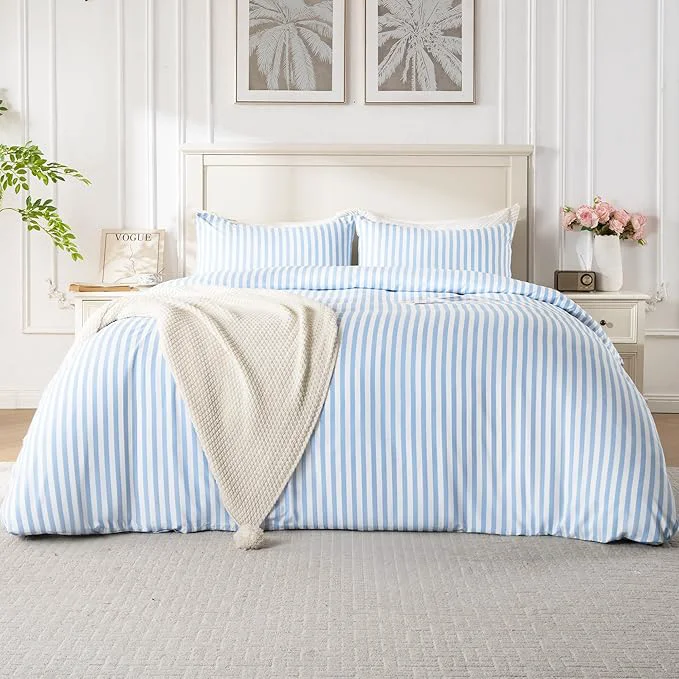Fine ROSE RISY Blue Queen Duvet Cover Set 3 Pieces Soft Bedding Queen Set Clean