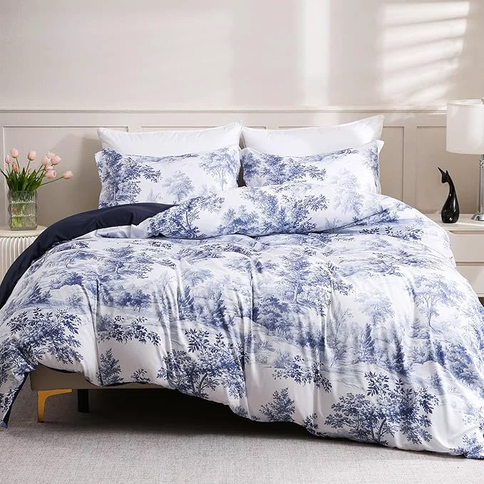 Proven LONAVA Queen Botaincal 3 Pcs Duvet Cover Set Breathable Soft Microfiber Navy Smooth