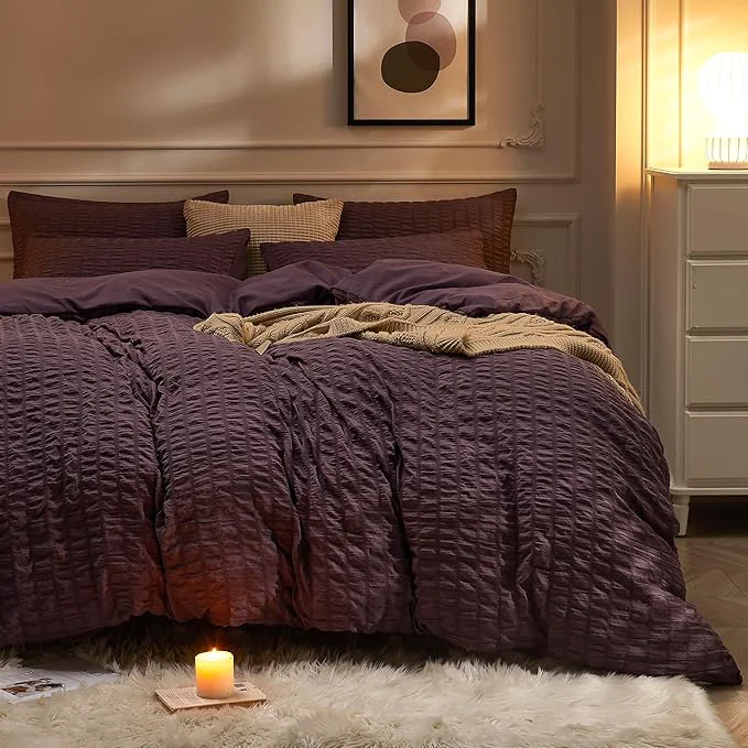 Artisan JELLYMONI Purple Duvet Cover Cal King Size Soft Breathable Seersucker Duvet Authentic