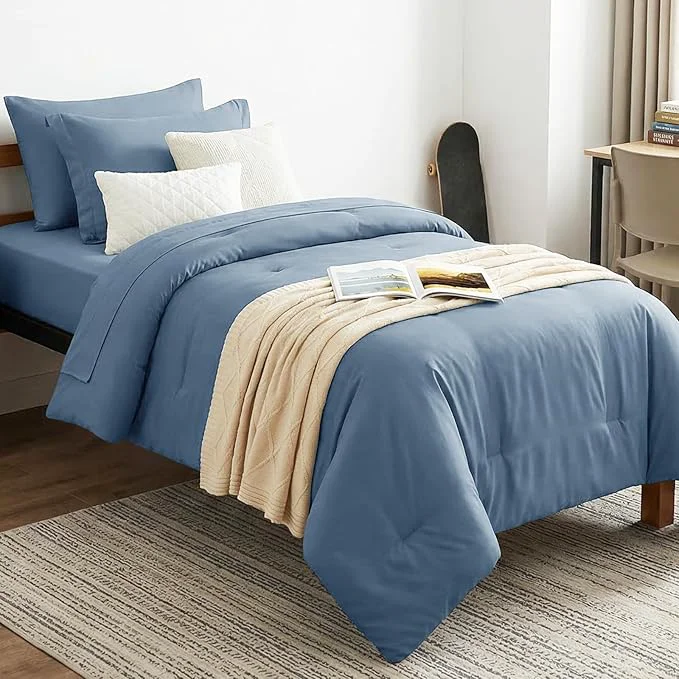 Breathable CozyLux Twin Comforter Set Grayish Blue 5 Pieces Bed in a Bag Twin Comforter Certified