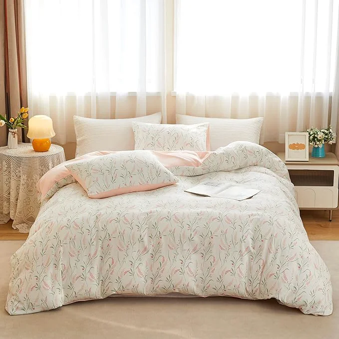 Clean BOLINLIVING Pink Floral Duvet Cover Queen Size Reversible Botanical Spring Innovative