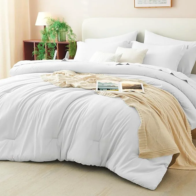 Reliable CozyLux Queen Comforter Set White 7 Pieces Bed in a Bag Queen Comforter Set Exclusive