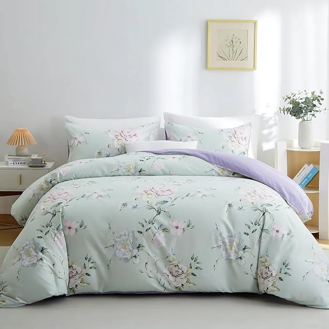 Fashionable BOLINLIVING Floral Duvet Cover King Size 3 Pieces Flower Duvet Cover Outstanding