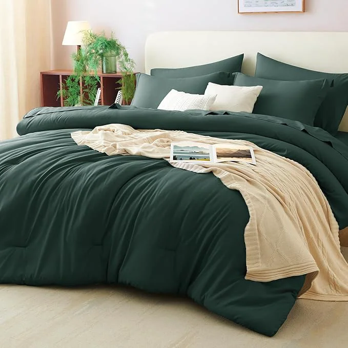 Reliable CozyLux Full Size Comforter Sets Forest Green 7 Pieces Bed in a Bag Full Exceptional