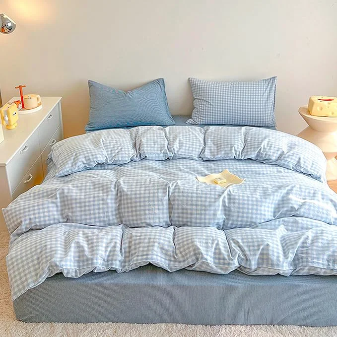 Artisan BOLINLIVING Gingham Duvet Cover King Size Microfiber Bedding Set Smart