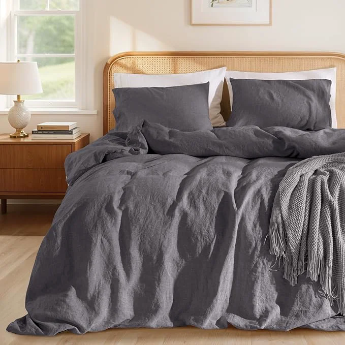 Solid LBRO2M France Linen Duvet Cover Set Cal King Size 3 Pcs Natural Flax Versatile