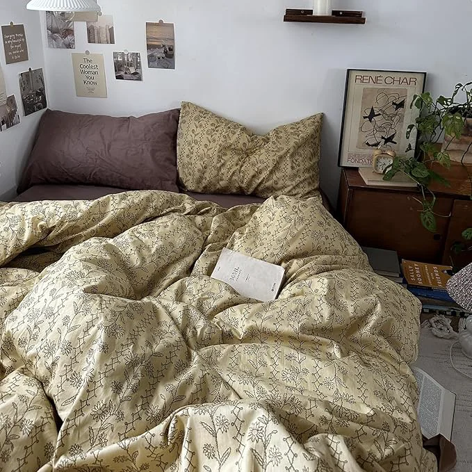 Long-Lasting MKXI Beige Brown Vintage Floral Duvet Cover Set Twin Size Outstanding