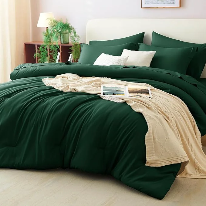 Optimized CozyLux Queen Comforter Set Emerald Green 7 Pieces Bed in a Bag Queen Genuine