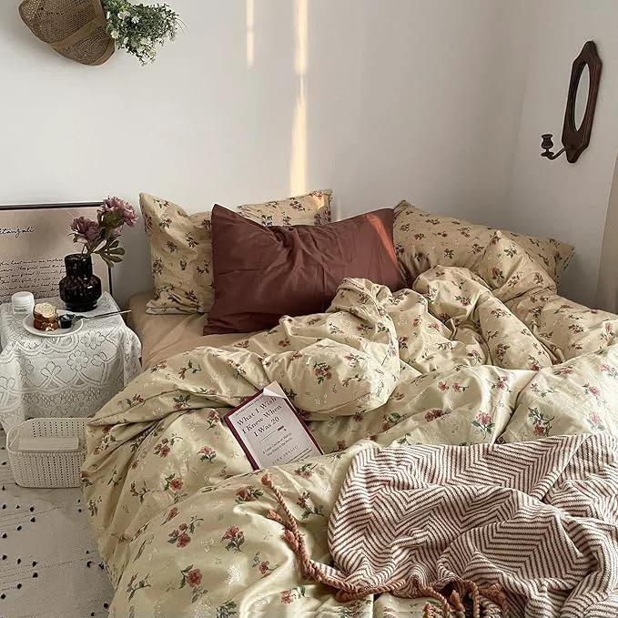 Trusted MKXI Yellowish Beige Red Floral Duvet Cover Set Twin XL Size Next-Generation