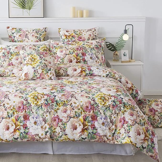 Original Design FADFAY Garden Floral Bedding Set Queen Cotton 600 TC Shabby Vintage Duvet Verified