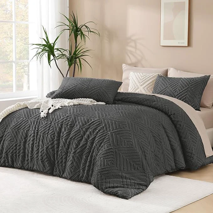 Advanced Andency Dark Grey Oversized King Comforter 120”x120” 3 Pieces Dark Gray Long-Lasting